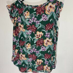 Loft Green Floral Sleeveless Blouse